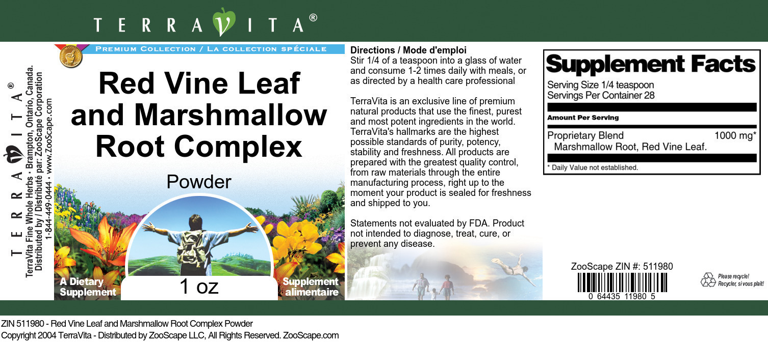 Red Vine Leaf and Marshmallow Root Complex Powder - Label