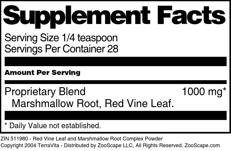 Red Vine Leaf and Marshmallow Root Complex Powder - Supplement / Nutrition Facts