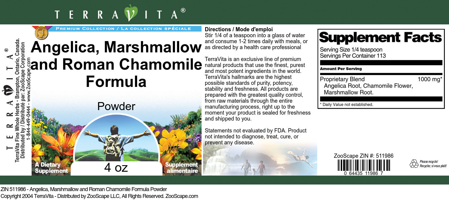 Angelica, Marshmallow and Roman Chamomile Formula Powder - Label