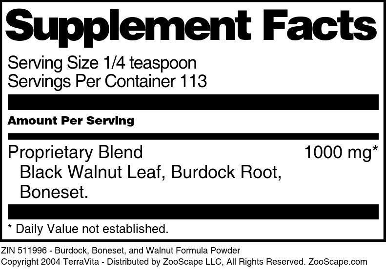 Burdock, Boneset, and Walnut Formula Powder - Supplement / Nutrition Facts