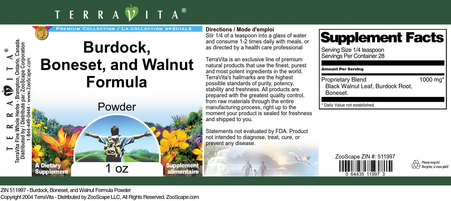 Burdock, Boneset, and Walnut Formula Powder - Label