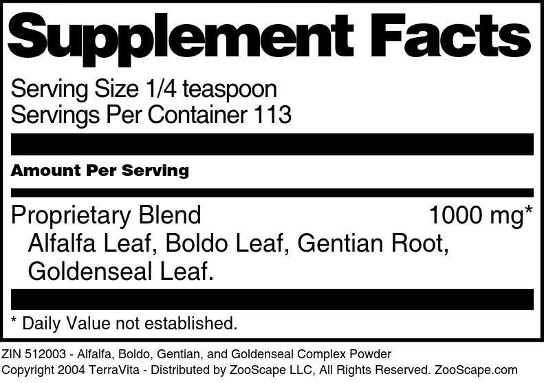 Alfalfa, Boldo, Gentian, and Goldenseal Complex Powder - Supplement / Nutrition Facts