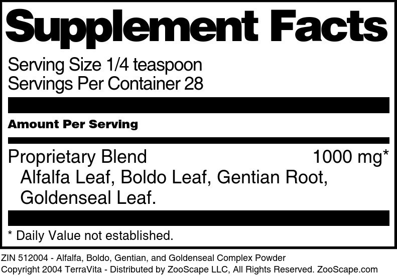 Alfalfa, Boldo, Gentian, and Goldenseal Complex Powder - Supplement / Nutrition Facts