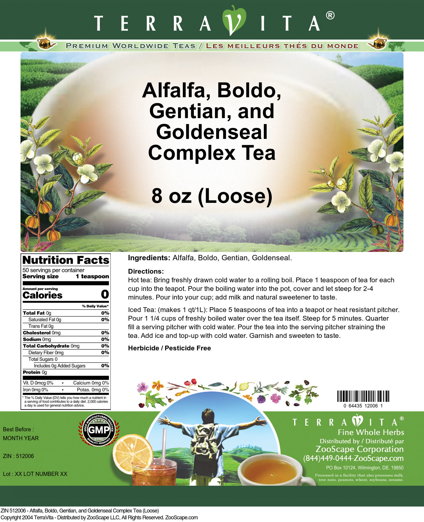Alfalfa, Boldo, Gentian, and Goldenseal Complex Tea (Loose) - Label