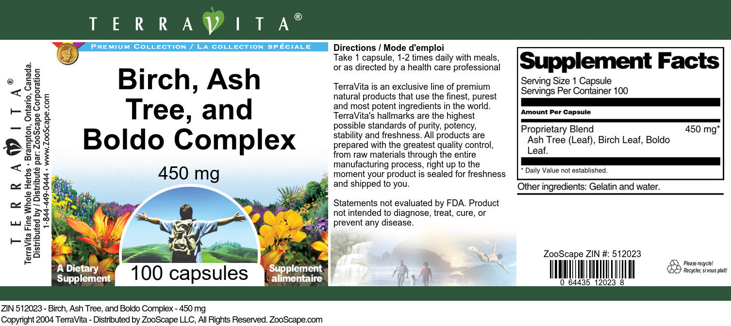 Birch, Ash Tree, and Boldo Complex - 450 mg - Label