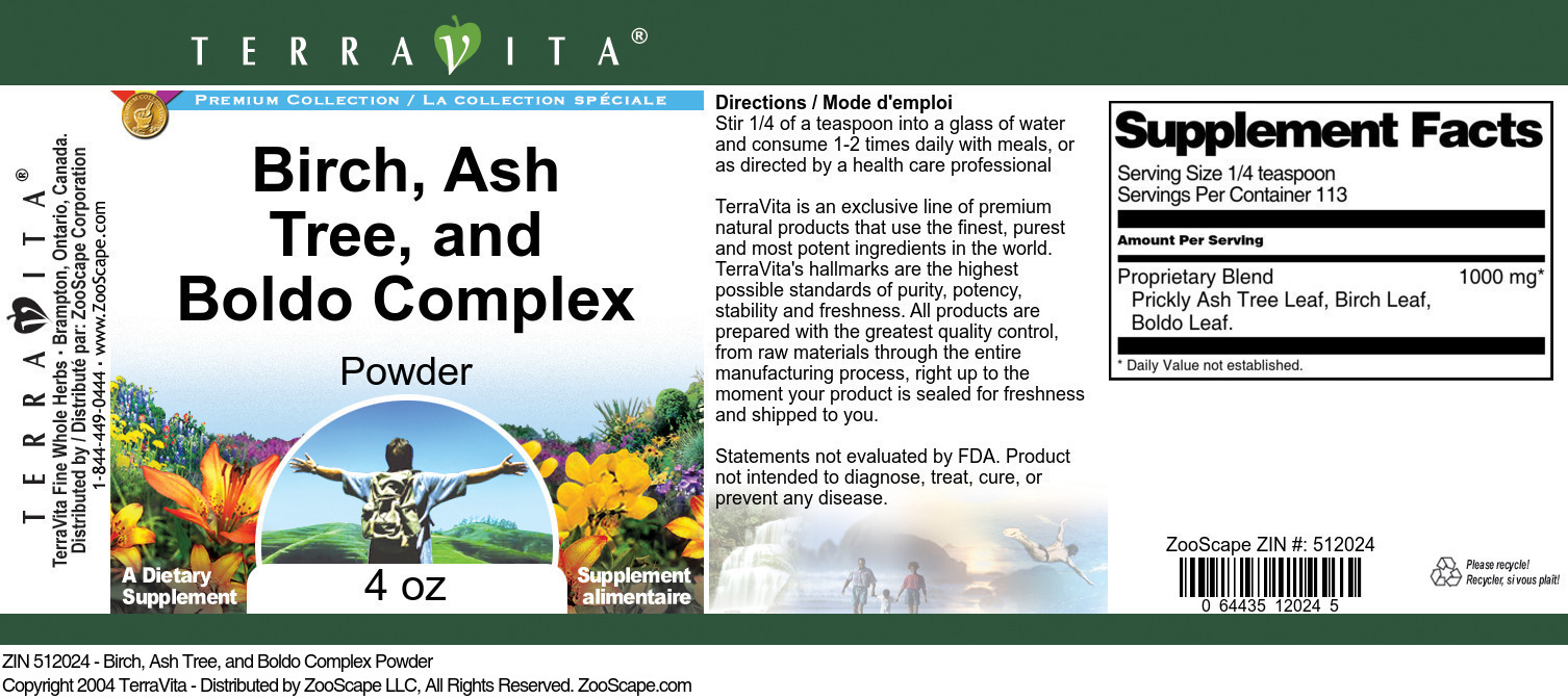 Birch, Ash Tree, and Boldo Complex Powder - Label