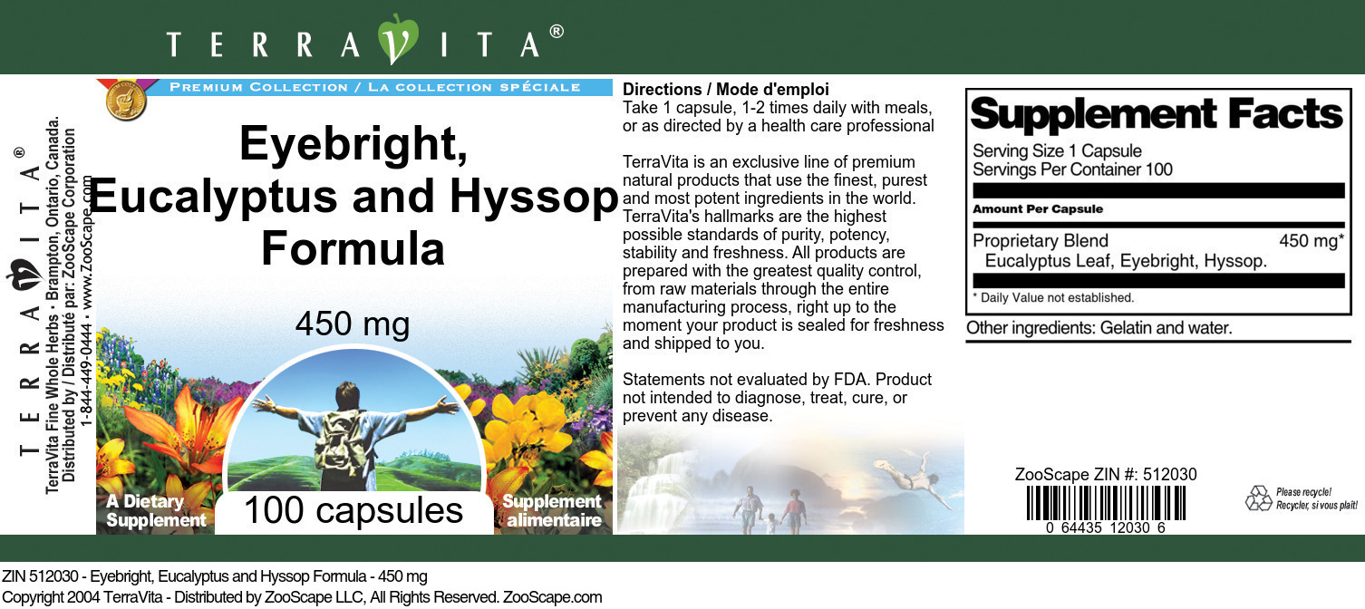 Eyebright, Eucalyptus and Hyssop Formula - 450 mg - Label