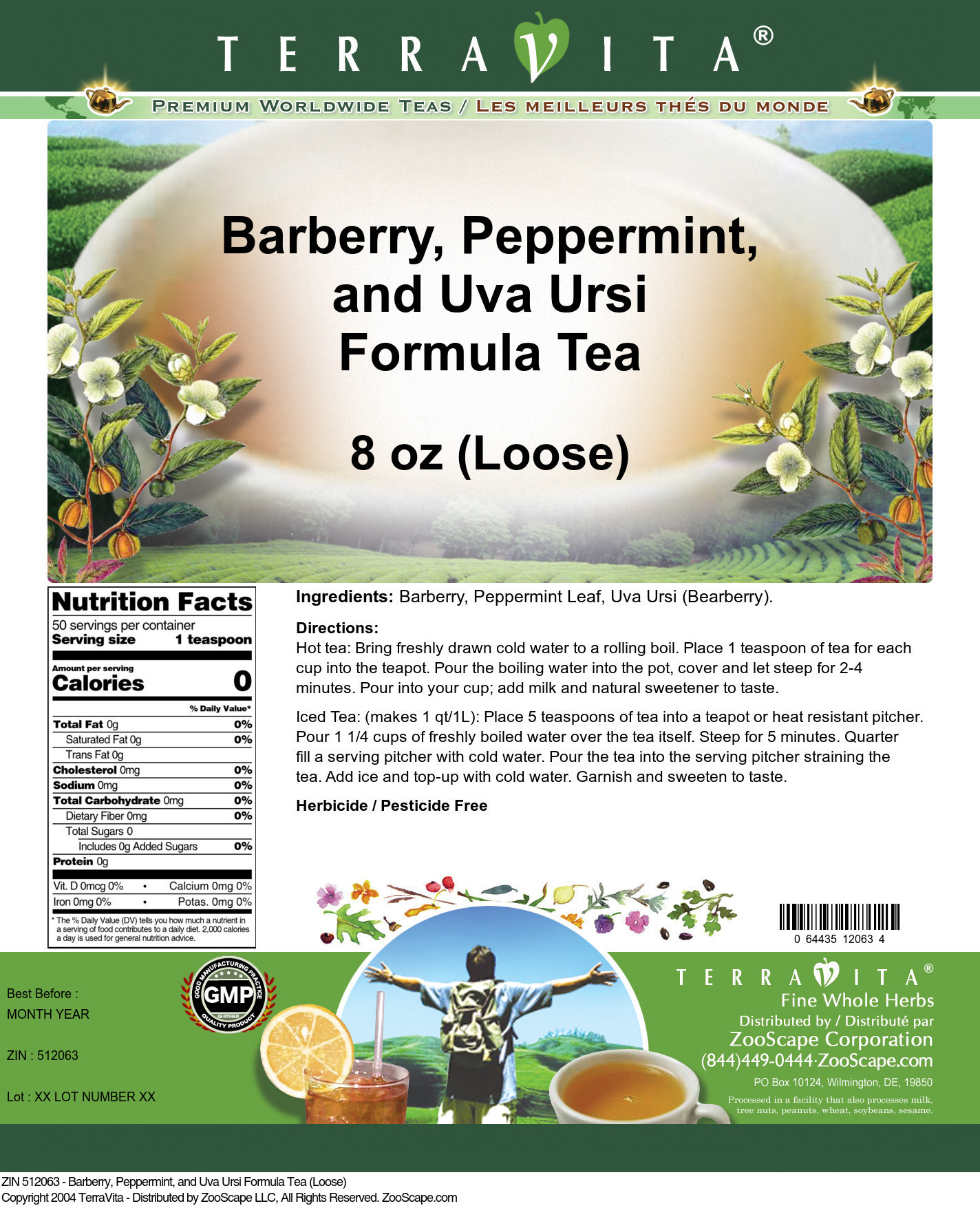 Barberry, Peppermint, and Uva Ursi Formula Tea (Loose) - Label
