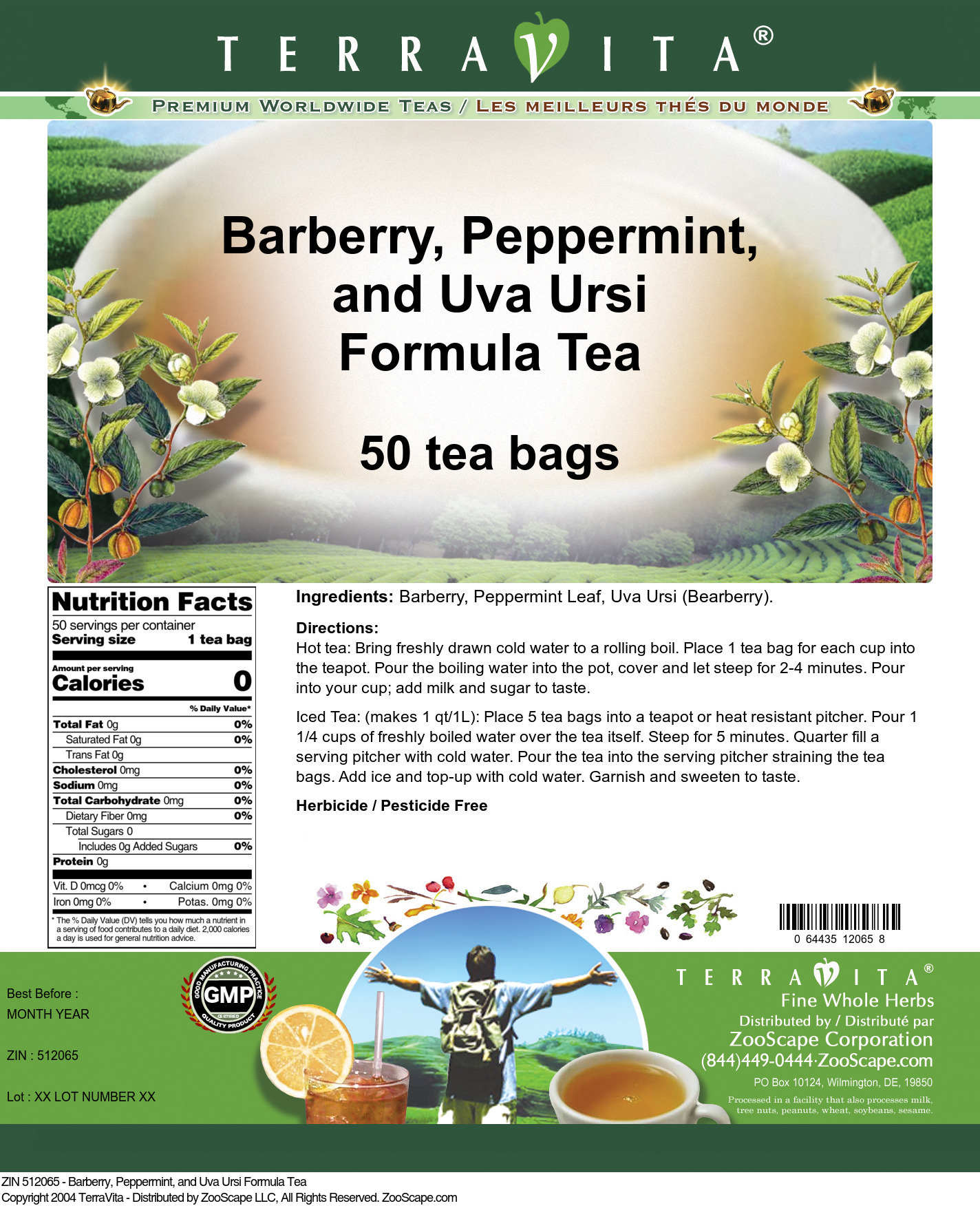 Barberry, Peppermint, and Uva Ursi Formula Tea - Label