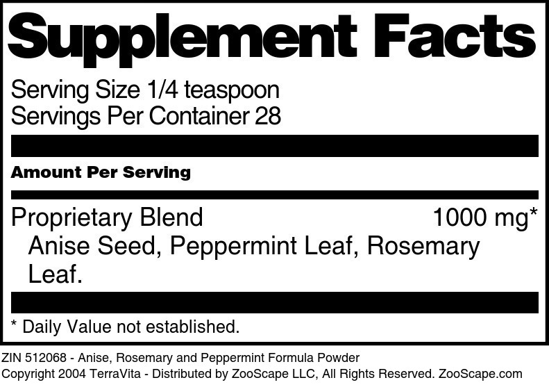 Anise, Rosemary and Peppermint Formula Powder - Supplement / Nutrition Facts