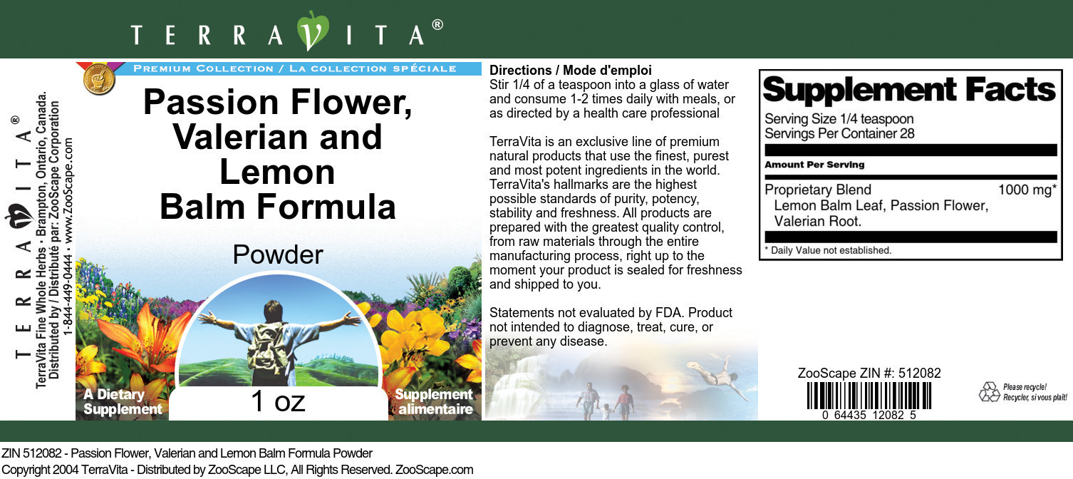 Passion Flower, Valerian and Lemon Balm Formula Powder - Label