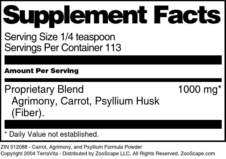 Carrot, Agrimony, and Psyllium Formula Powder - Supplement / Nutrition Facts