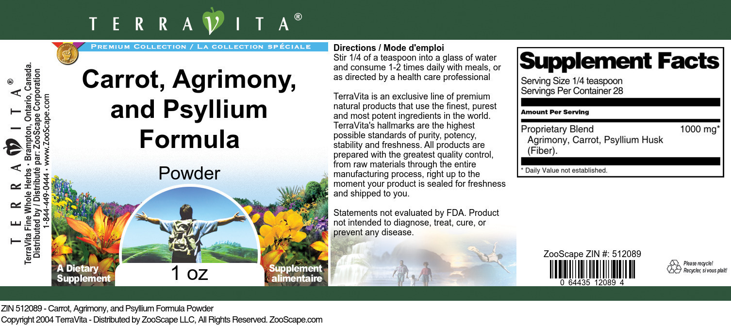 Carrot, Agrimony, and Psyllium Formula Powder - Label