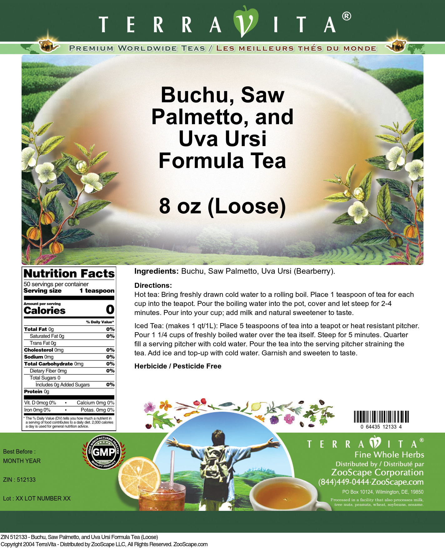 Buchu, Saw Palmetto, and Uva Ursi Formula Tea (Loose) - Label