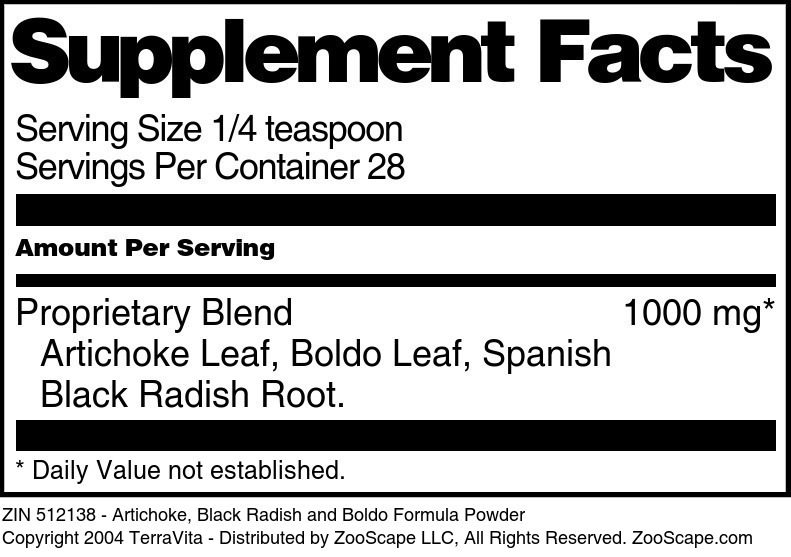 Artichoke, Black Radish and Bold Formula Powder - Supplement / Nutrition Facts