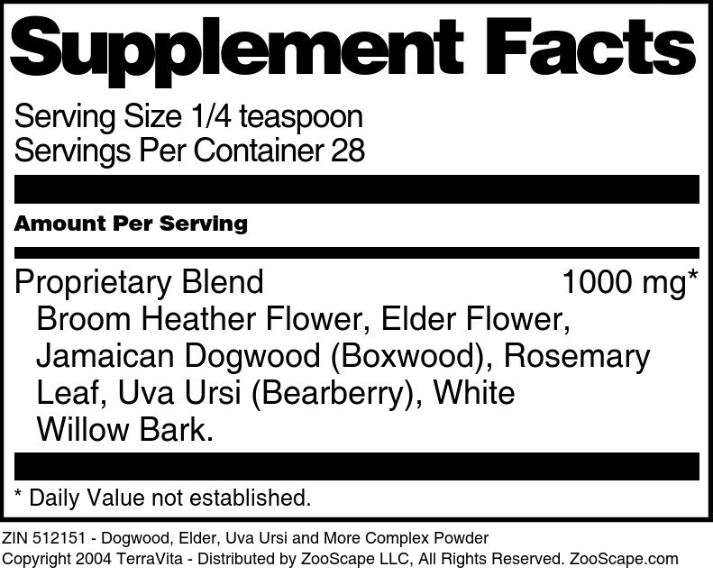 Dogwood, Elder, Uva Ursi and More Complex Powder - Supplement / Nutrition Facts