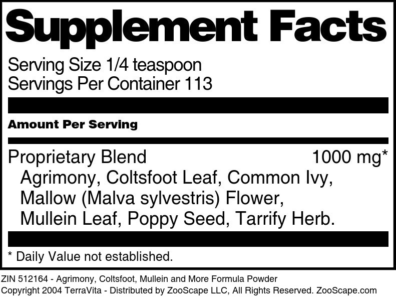 Agrimony, Coltsfoot, Mullein and More Formula Powder - Supplement / Nutrition Facts