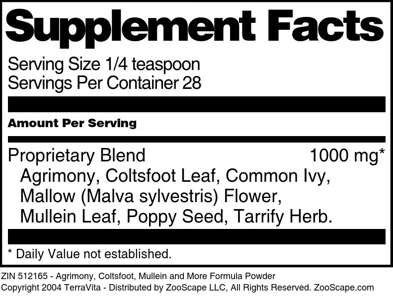 Agrimony, Coltsfoot, Mullein and More Formula Powder - Supplement / Nutrition Facts