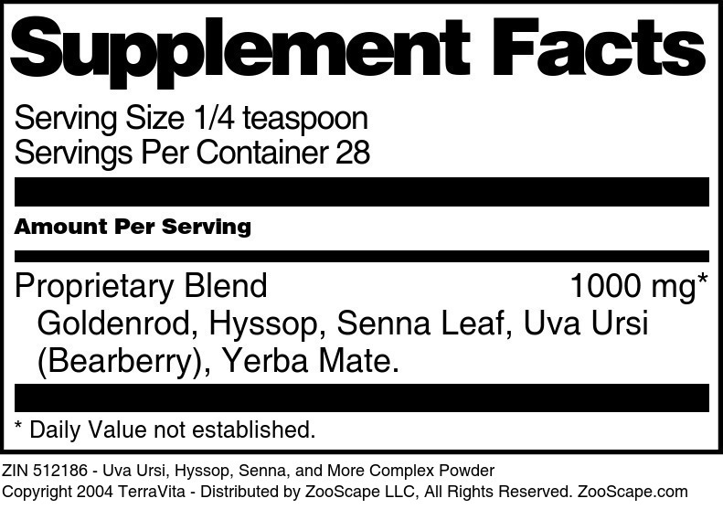 Uva Ursi, Hyssop, Senna, and More Complex Powder - Supplement / Nutrition Facts
