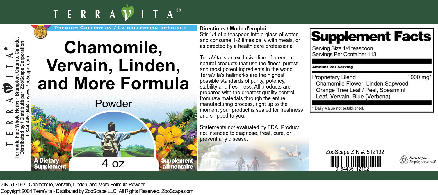 Chamomile, Vervain, Linden, and More Formula Powder - Label