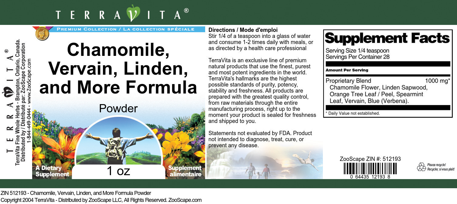 Chamomile, Vervain, Linden, and More Formula Powder - Label