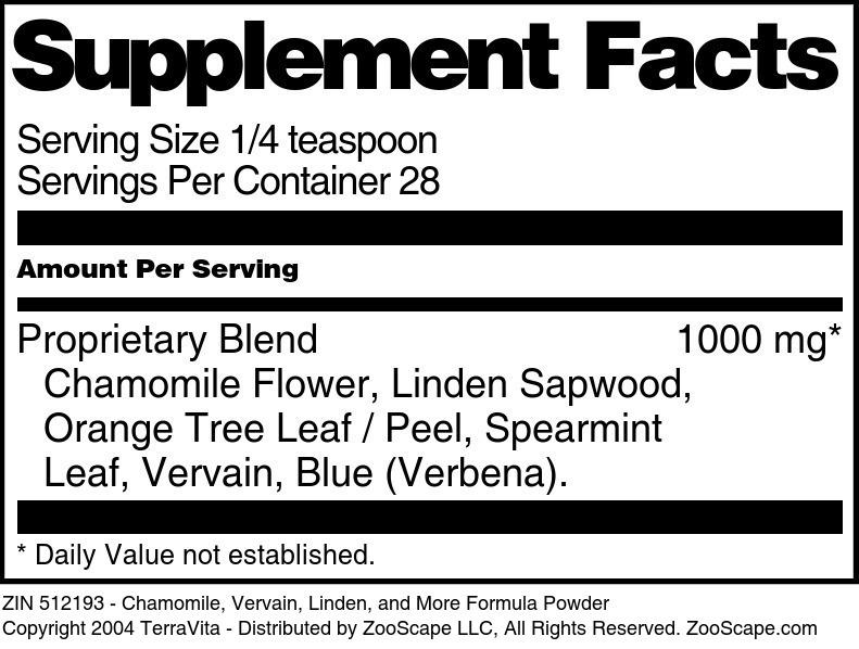 Chamomile, Vervain, Linden, and More Formula Powder - Supplement / Nutrition Facts