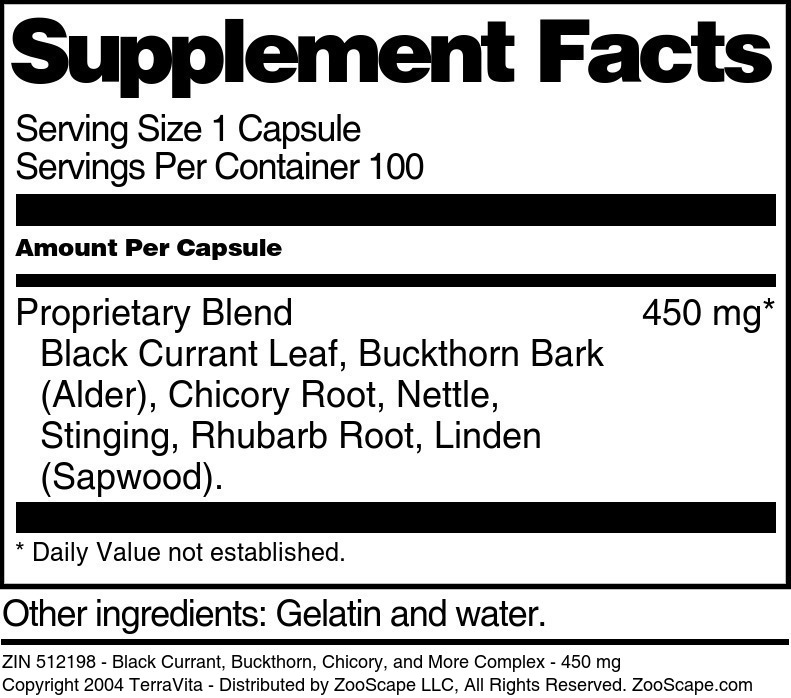 Black Currant, Buckthorn, Chicory, and More Complex - 450 mg - Supplement / Nutrition Facts