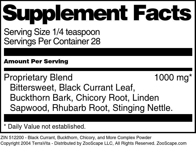 Black Currant, Buckthorn, Chicory, and More Complex Powder - Supplement / Nutrition Facts