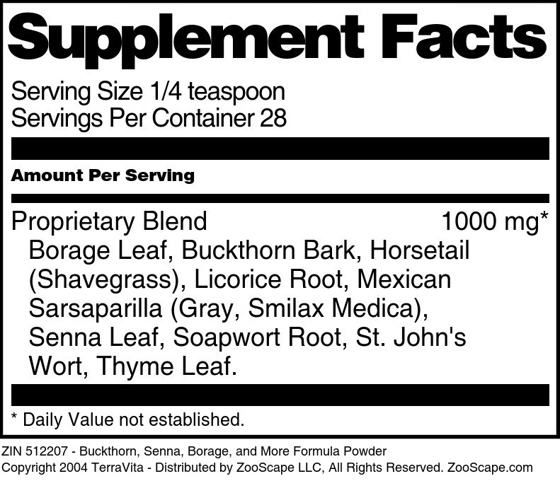 Buckthorn, Senna, Borage, and More Formula Powder - Supplement / Nutrition Facts