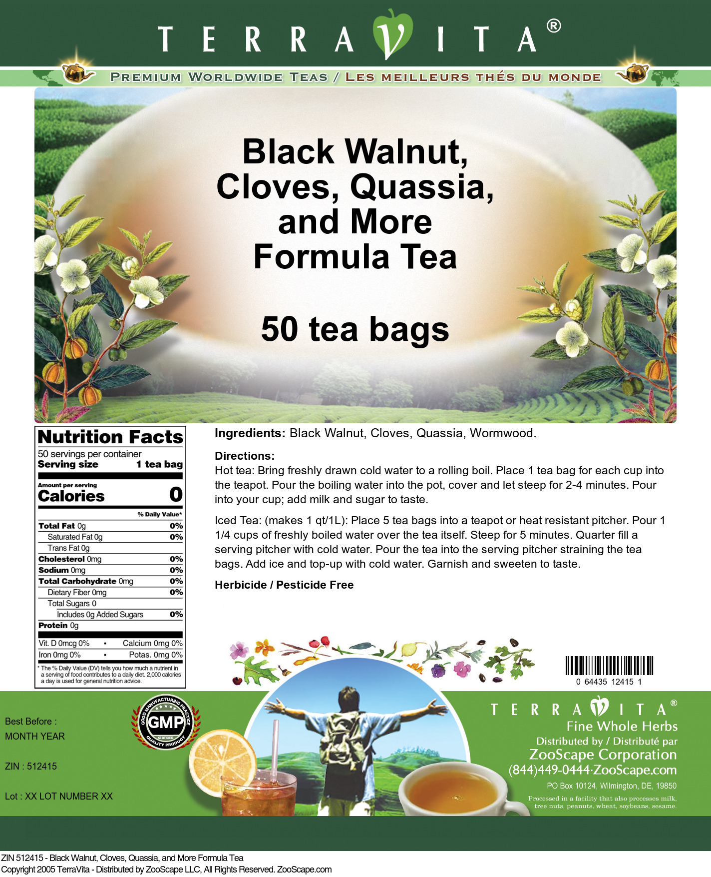 Black Walnut, Cloves, Quassia, and More Formula Tea - Label