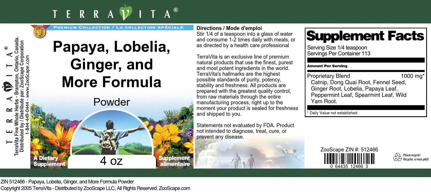 Papaya, Lobelia, Ginger, and More Formula Powder - Label