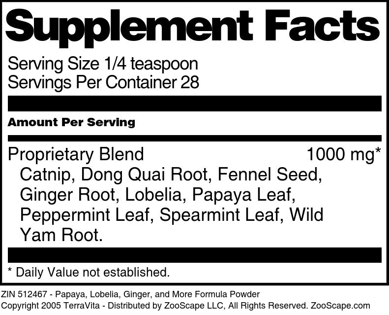Papaya, Lobelia, Ginger, and More Formula Powder - Supplement / Nutrition Facts