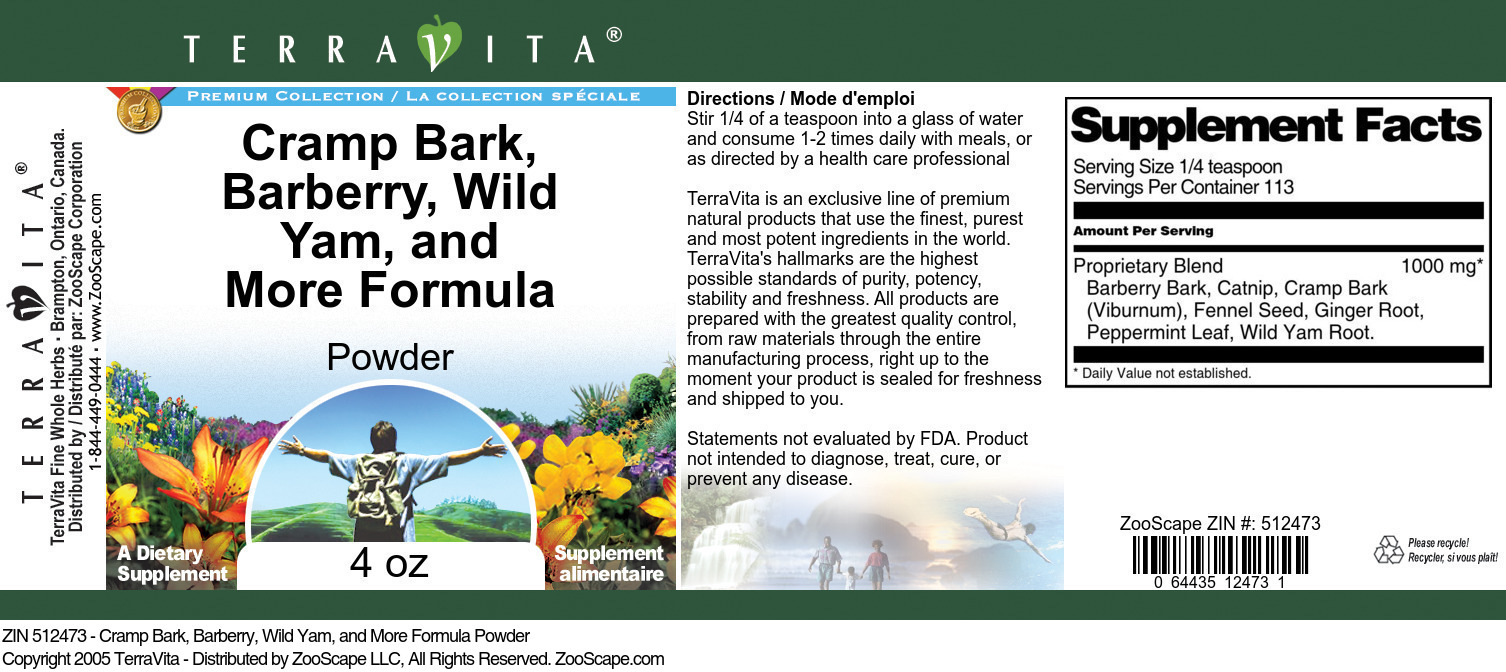 Cramp Bark, Barberry, Wild Yam, and More Formula Powder - Label