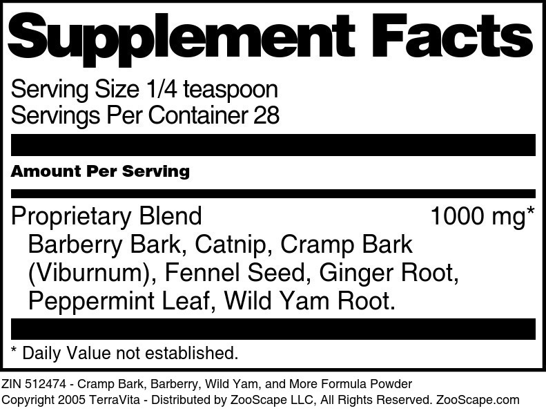 Cramp Bark, Barberry, Wild Yam, and More Formula Powder - Supplement / Nutrition Facts
