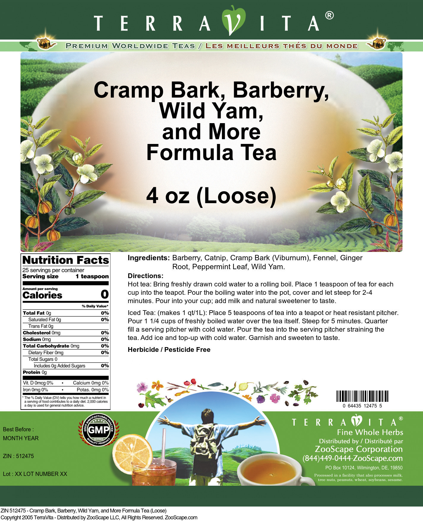 Cramp Bark, Barberry, Wild Yam, and More Formula Tea (Loose) - Label