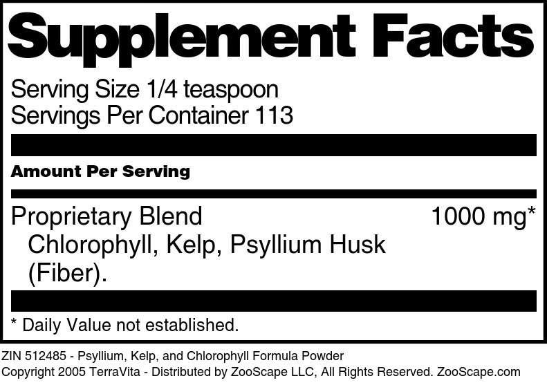 Psyllium, Kelp, and Chlorophyll Formula Powder - Supplement / Nutrition Facts
