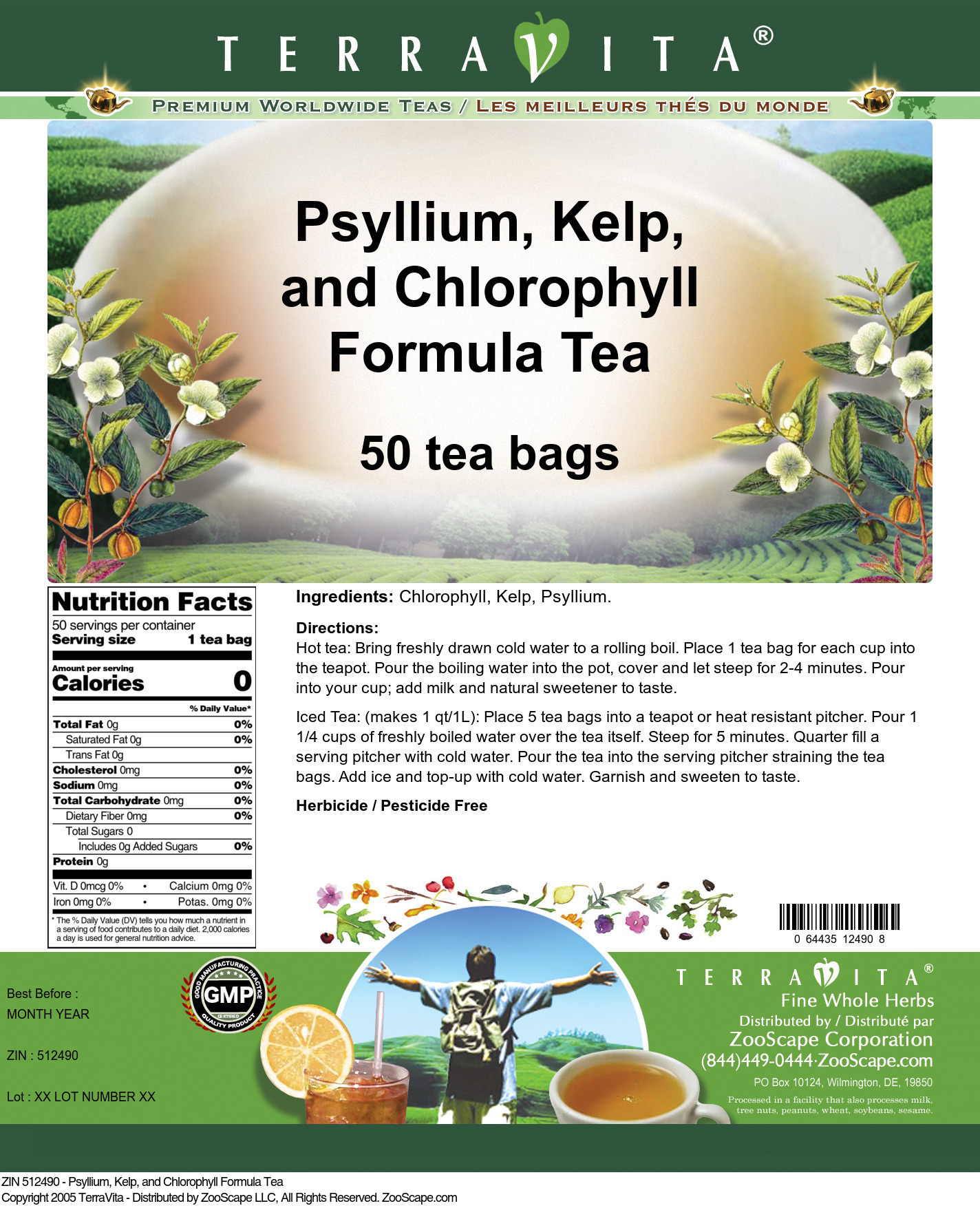 Psyllium, Kelp, and Chlorophyll Formula Tea - Label