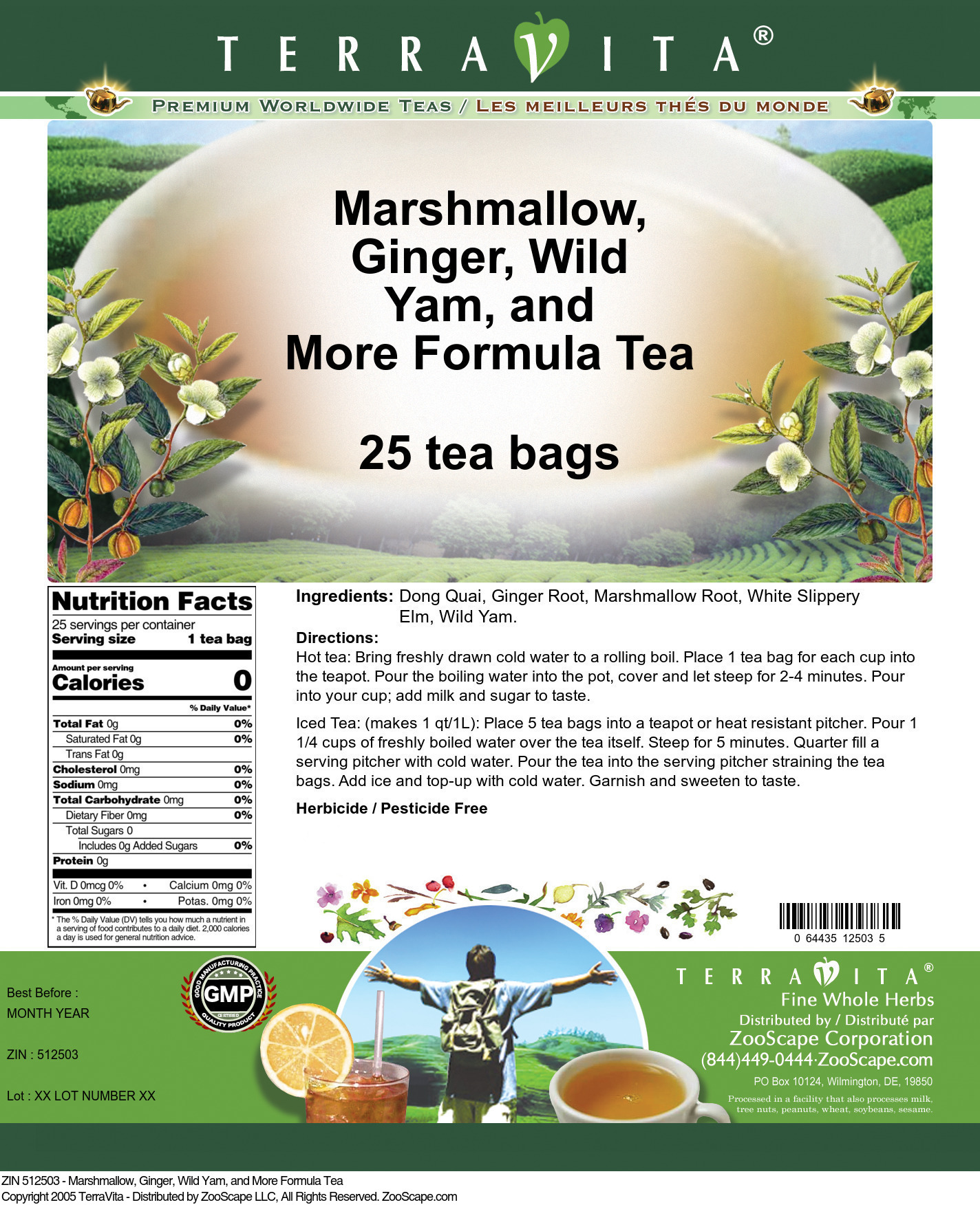 Marshmallow, Ginger, Wild Yam, and More Formula Tea - Label