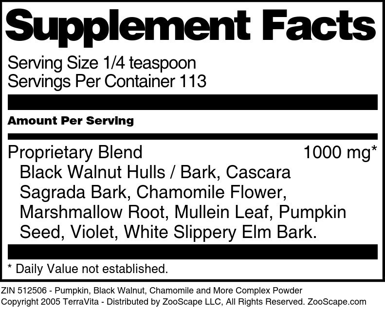 Pumpkin, Black Walnut, Chamomile and More Complex Powder - Supplement / Nutrition Facts