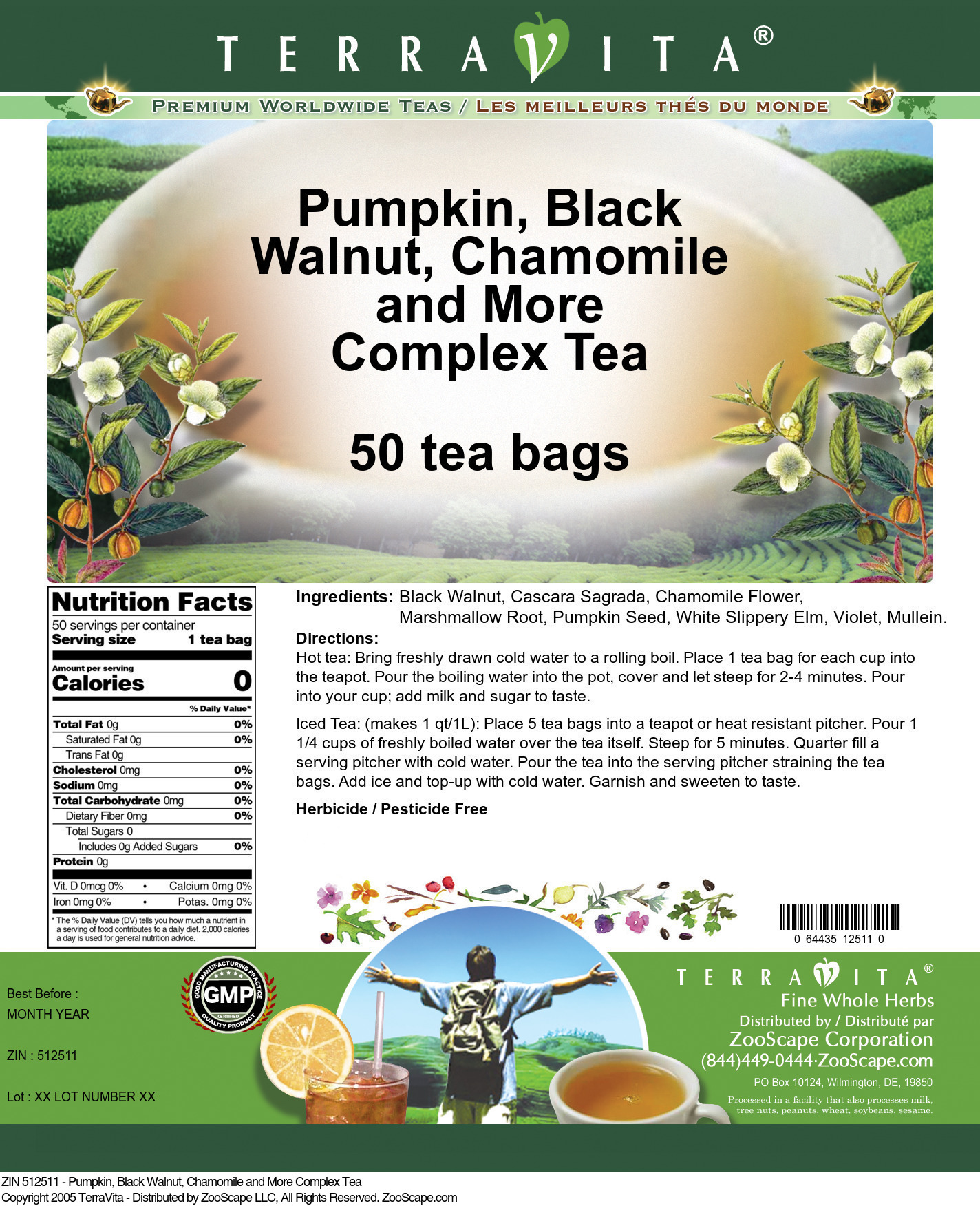 Pumpkin, Black Walnut, Chamomile and More Complex Tea - Label