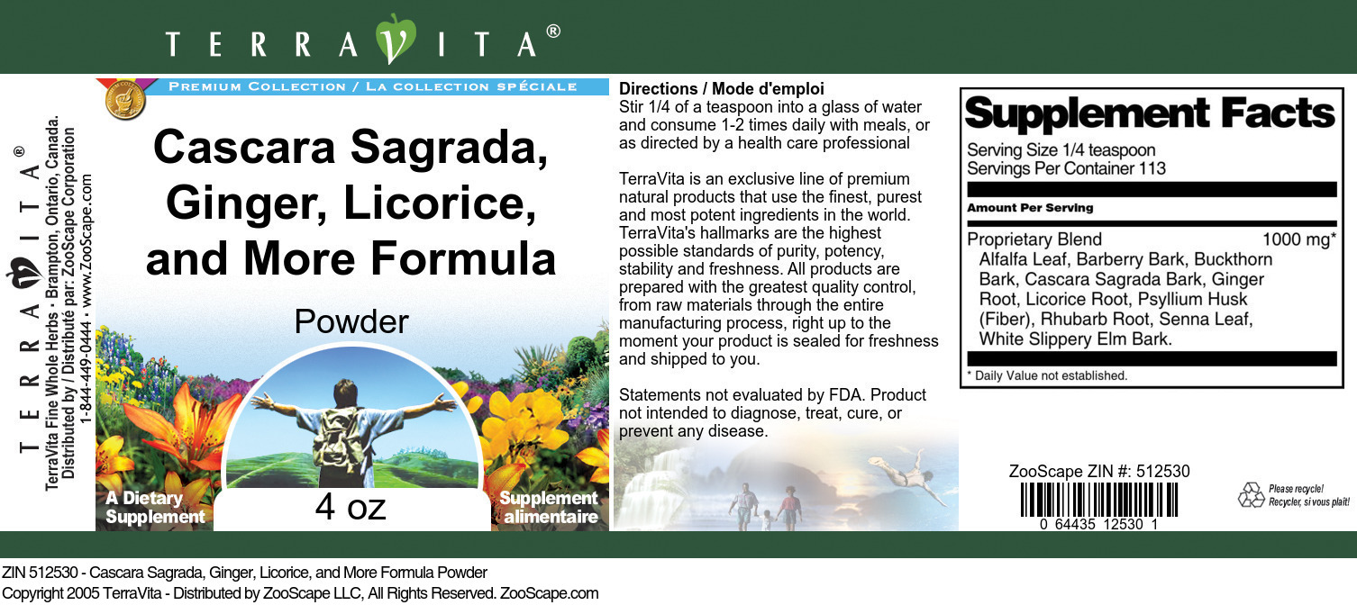 Cascara Sagrada, Ginger, Licorice, and More Formula Powder - Label