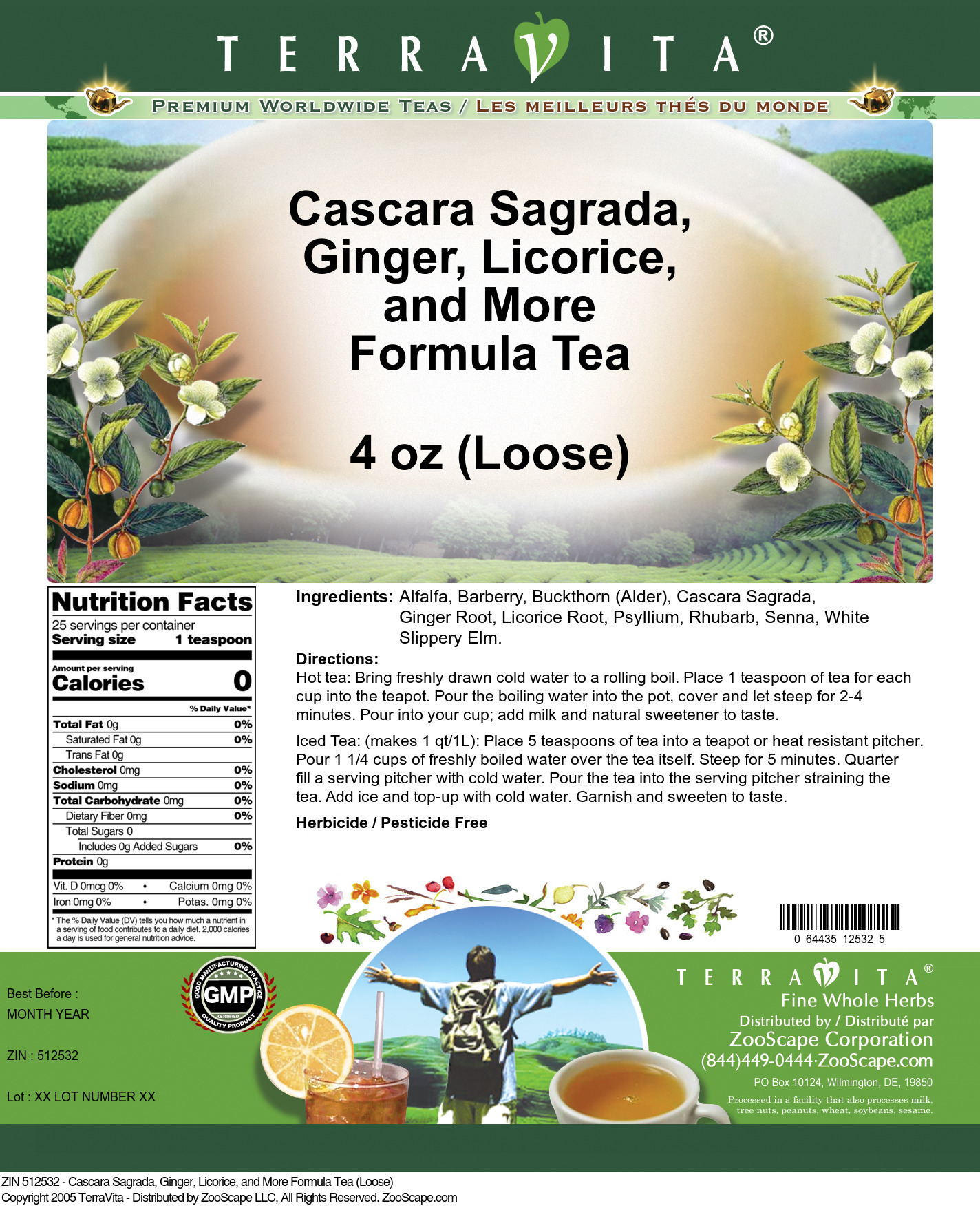 Cascara Sagrada, Ginger, Licorice, and More Formula Tea (Loose) - Label