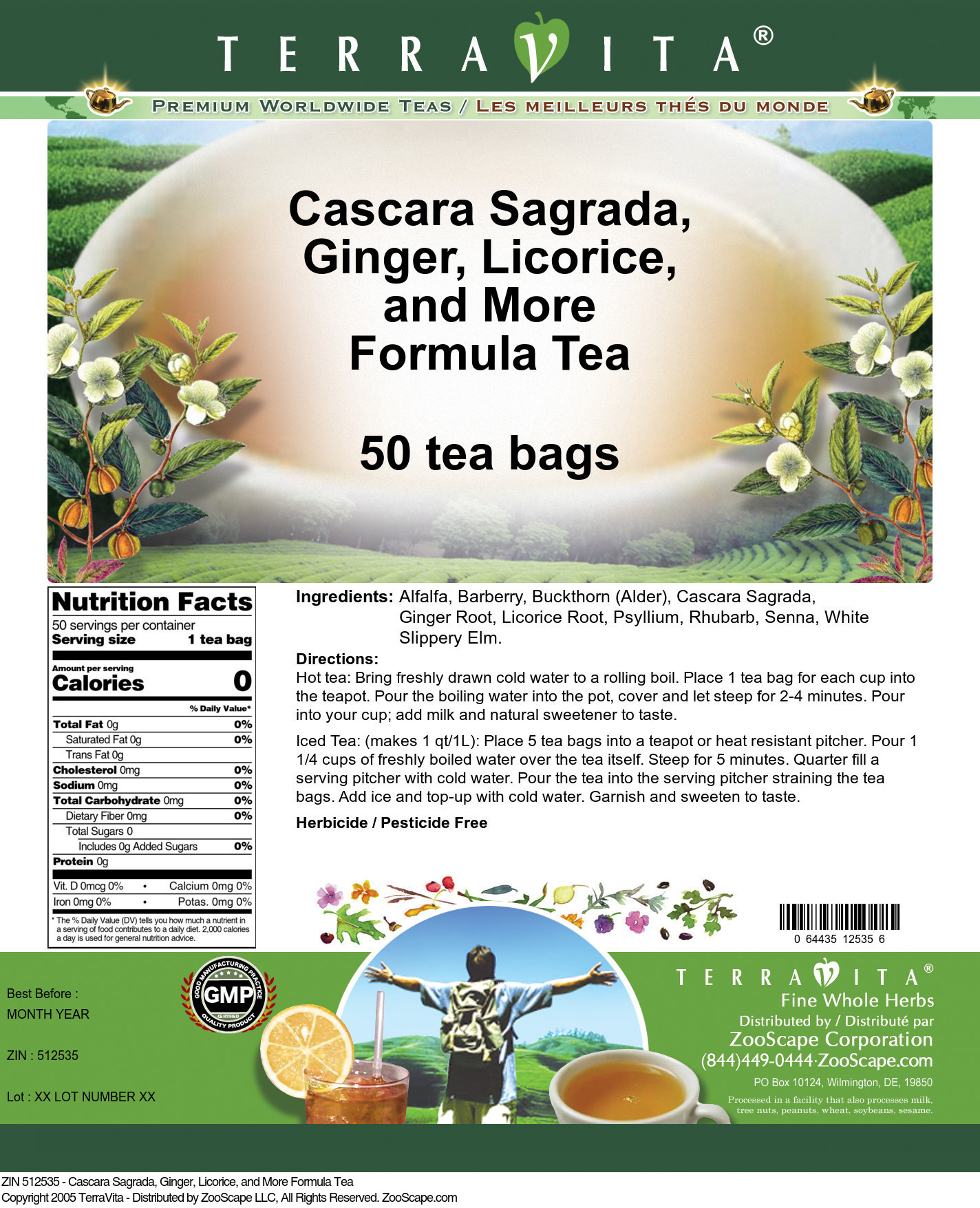 Cascara Sagrada, Ginger, Licorice, and More Formula Tea - Label