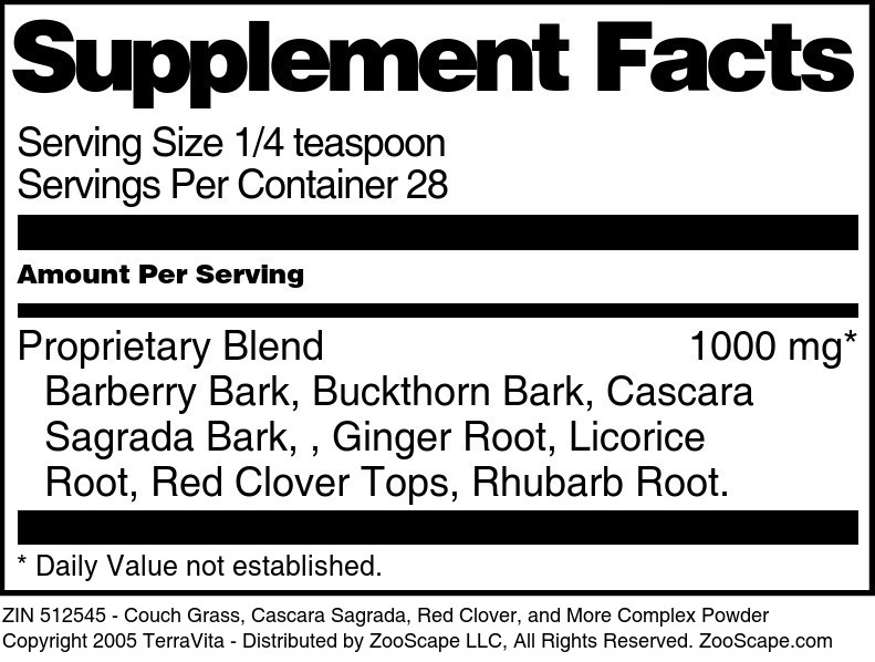 Couch Grass, Cascara Sagrada, Red Clover, and More Complex Powder - Supplement / Nutrition Facts