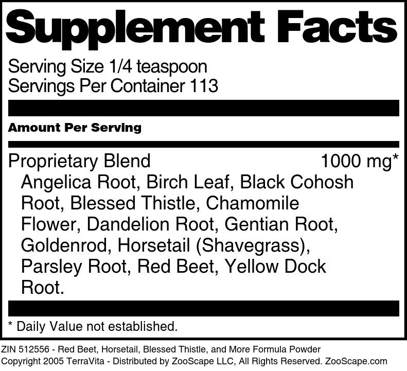 Red Beet, Horsetail, Blessed Thistle, and More Formula Powder - Supplement / Nutrition Facts