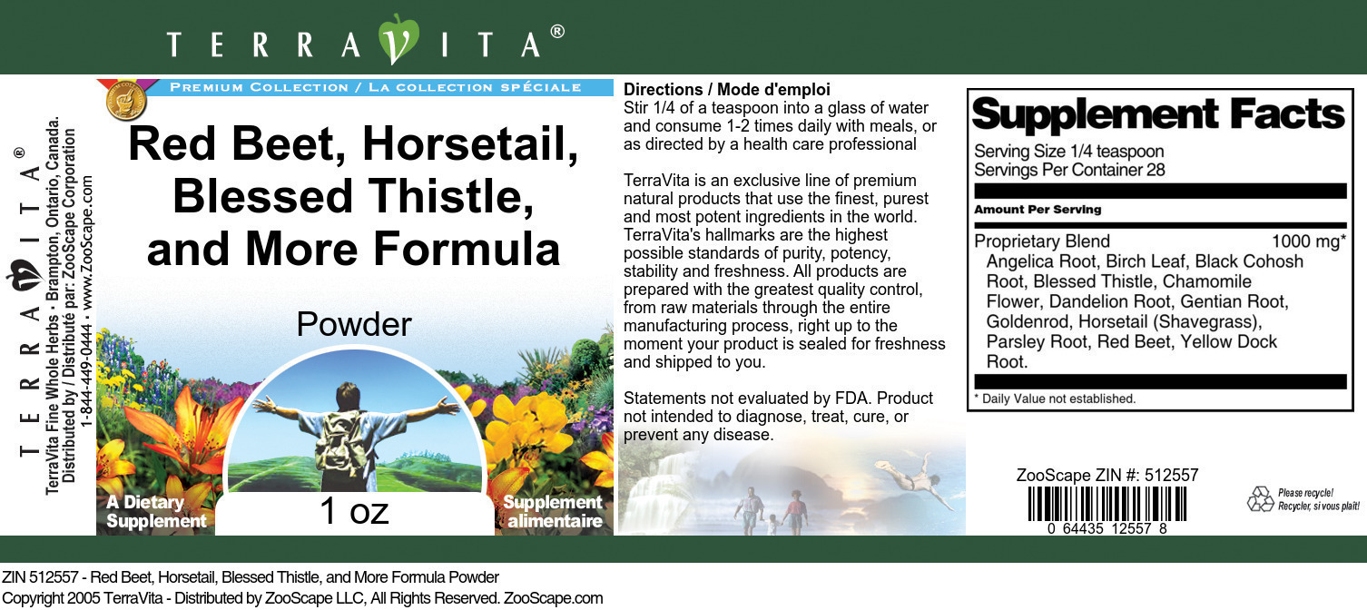Red Beet, Horsetail, Blessed Thistle, and More Formula Powder - Label