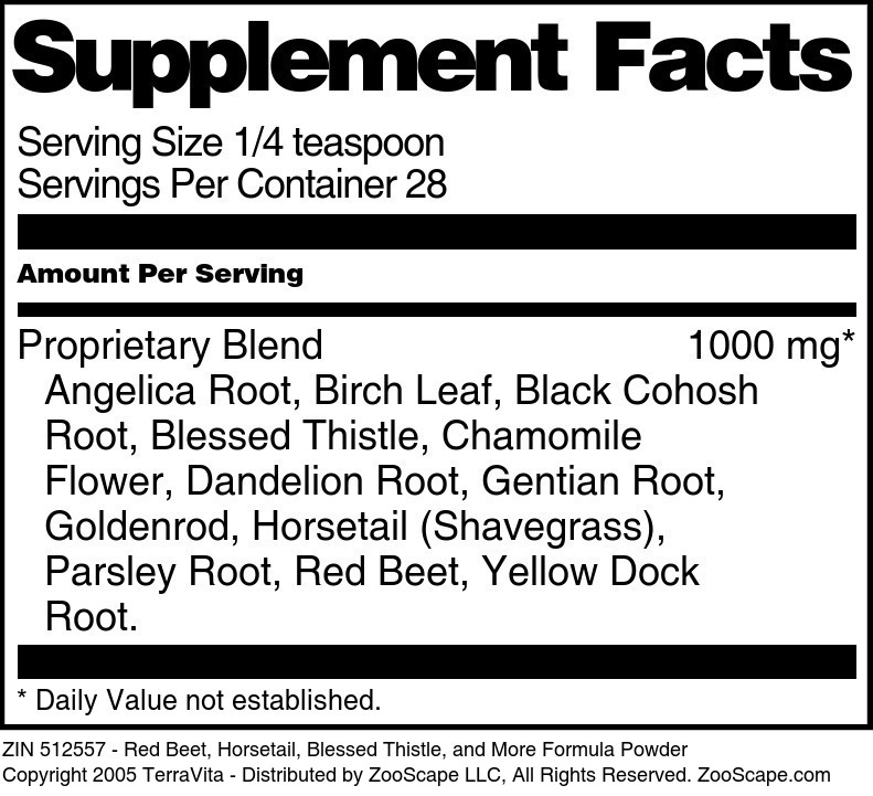 Red Beet, Horsetail, Blessed Thistle, and More Formula Powder - Supplement / Nutrition Facts