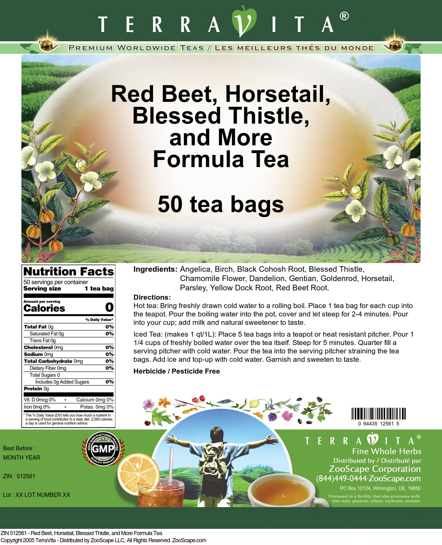 Red Beet, Horsetail, Blessed Thistle, and More Formula Tea - Label