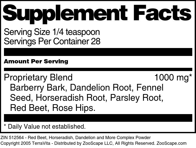 Red Beet, Horseradish, Dandelion and More Complex Powder - Supplement / Nutrition Facts