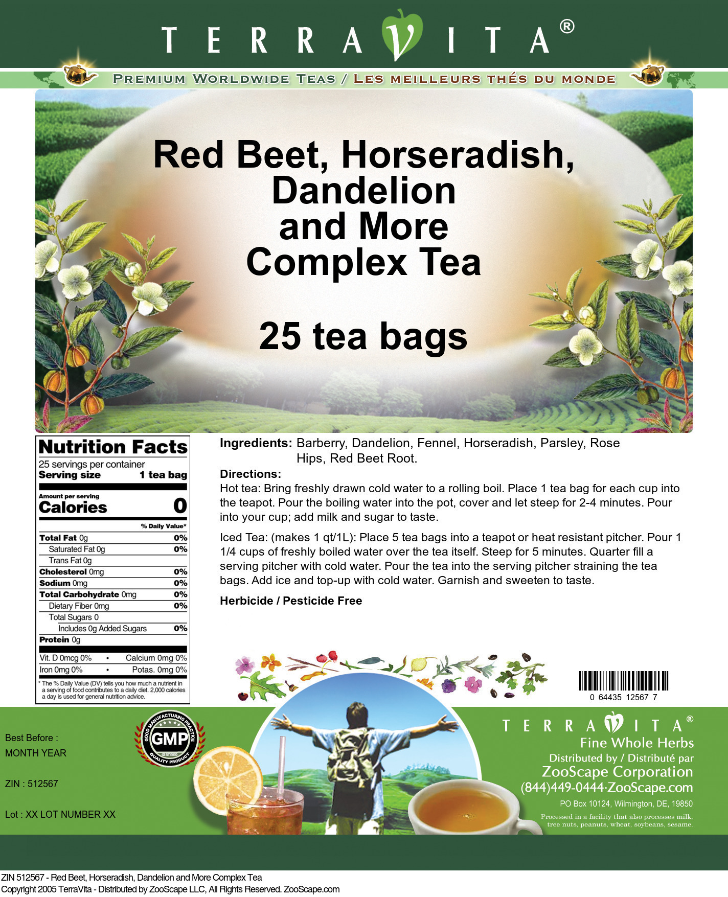 Red Beet, Horseradish, Dandelion and More Complex Tea - Label